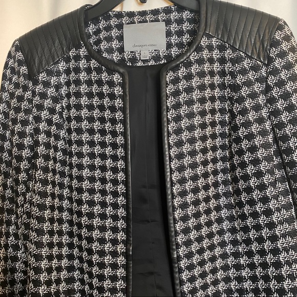 Houndstooth Blazer with Leather Trim - Picture 6 of 10